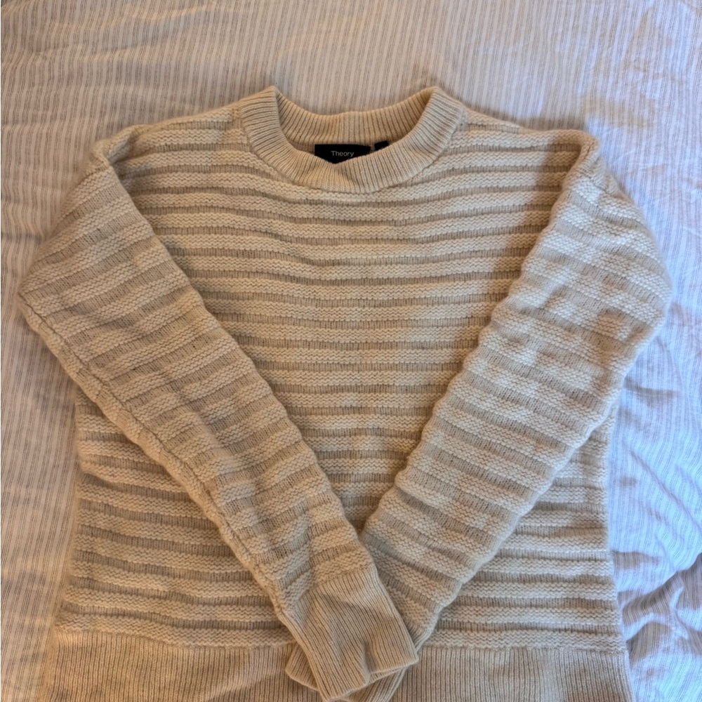 Theory Cashmere Cozy Cream Striped Sweater